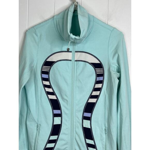 Lululemon In Stride Jacket Aquamarine Discovery Stripe‎ Yoga Running Size 4 - Picture 3 of 9
